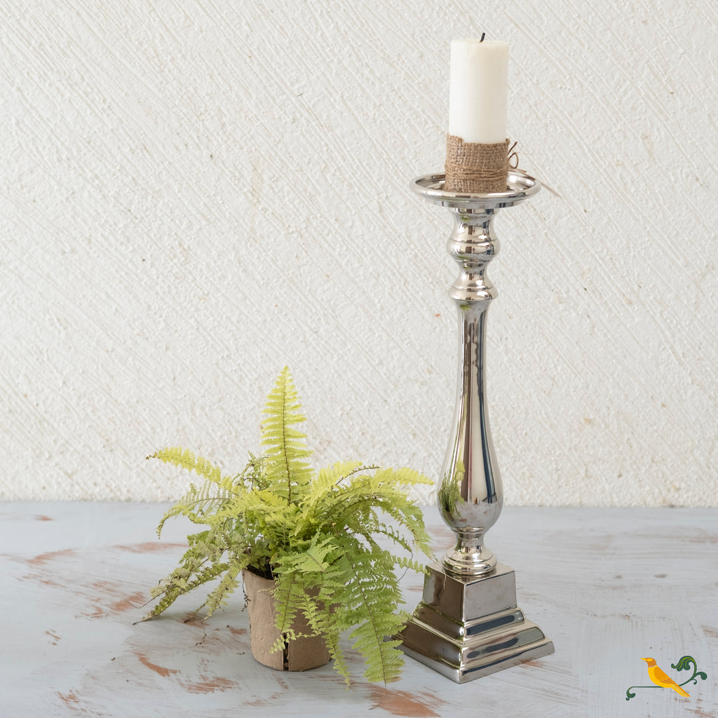 Lustrous Silver Candle Stand