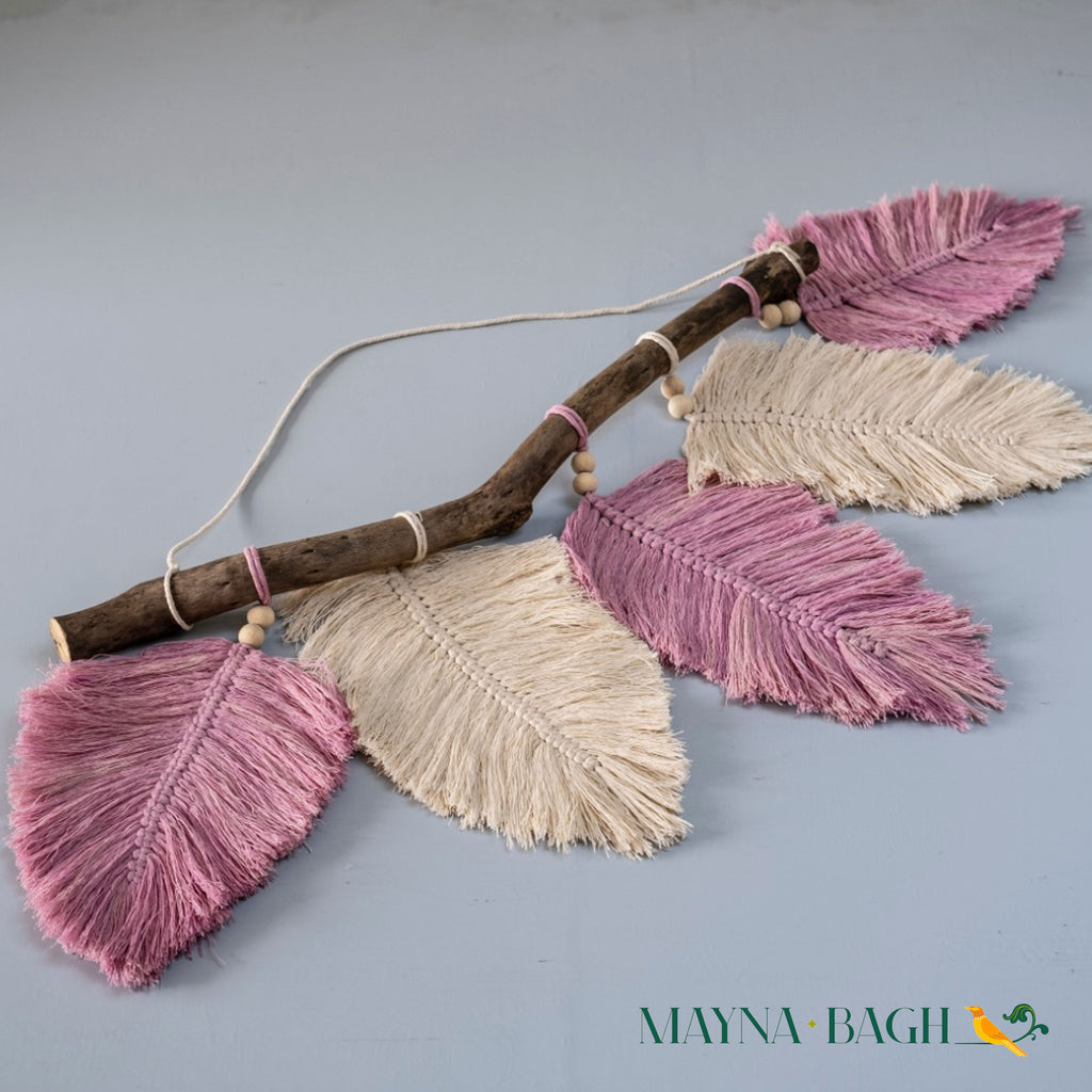 Flamingo Macrame Feather Wall Hanging